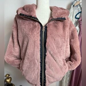 NWT Lucky Brand Faux Fur Hooded Jacket Dusky Rose $188 Small